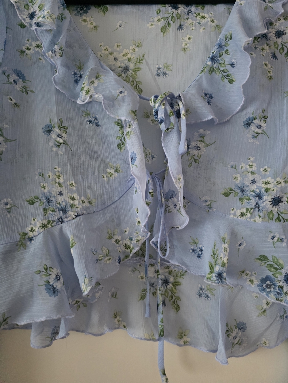 Ruffle Floral Tiefront Blouse Western Chic Romantic Fairy Core XS NWT B Wear - Picture 2 of 7